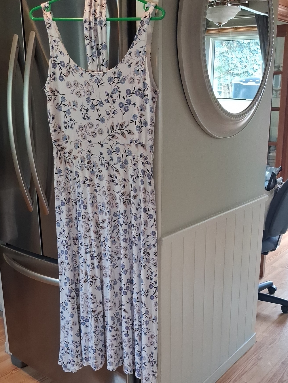 LOFT White Maxi Dress with Blue Floral Print